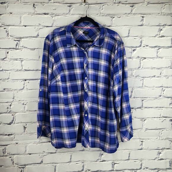 Talbots Button Up Shirt Womens 3X Plaid 100% Cotton cabincore cozycore gorpcore - Picture 1 of 10
